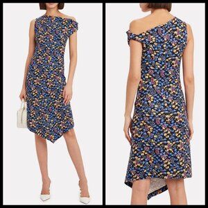 💕ATLEIN💕 Off Shoulder Twist Dress ~ Blue Floral Print 38 One Shoulder Neoprene